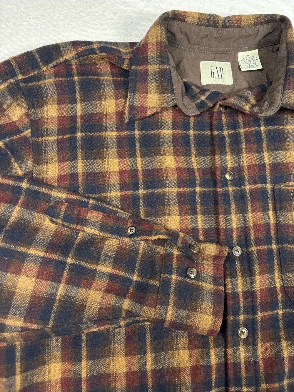 GAP Men's Plaid Button-Down Flannel Shirt - Brown, Blue, Red